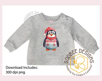 Christmas Penguin wearing a Christmas Sweater, instant digital download, Commercial use, heat press