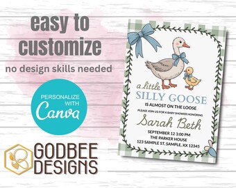 Silly Goose Baby Shower Invitation Template: Editable Canva Boy/Gender Neutral Invite (Digital Download)