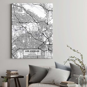 Impressão em tela de mapa de Los Angeles Mármore / Mapa de L.A - Impressão de Los Angeles - Arte de Los Angeles - Decoração de parede de L.A.