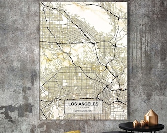 Los Angeles Map Canvas Print White gold / L.A Map -Los Angeles Print -Los Angeles Art - L.A. Wall Decor - Ready to Hang