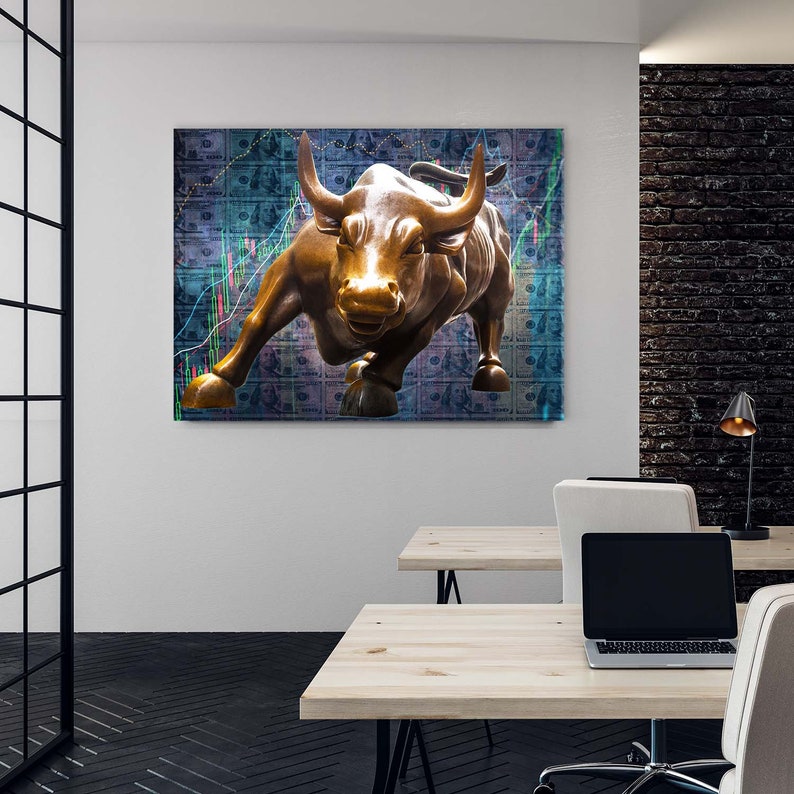 Charging Bull Canvas Art / Wall Street Bull Wall Art Art for Etsy