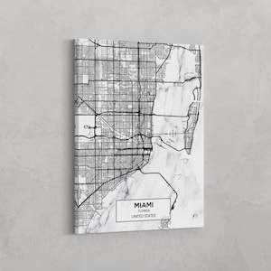 Miami Karte Kunst / Fertig zum Aufhängen Marmor Leinwand Kunst / Miami Karte - Marmor / Pop Art / Map Art / Miami