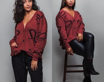 Hemp Organic Cotton Cardigan: Unisex Snake Print Sweater