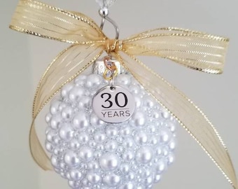 30 YR ANNIVERSARY PEARL - Handmade Glass Christmas Ornament - Pearl Cluster - Holiday Gift For Her - 30th Wedding Anniversary Free Shipping