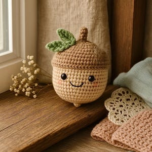 Sweet super cute kawaii crochet amigurumi acorn