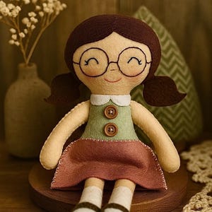 Felt rag doll / cloth doll / fabric doll with glasses / looks like me doll