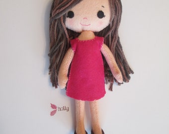 Adorable custom wool felt doll / rag doll with glasses option