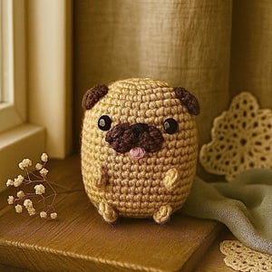 Pugs-a-tawny Phil super cute amigurumi crochet pug doll plushy