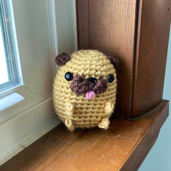 Ready to ship Pugs-a-tawny Phil super cute amigurumi crochet pug doll plushy