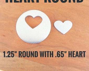 Aluminum Round with Heart Cutout, Heart Round Blank, Aluminum Blank, Circle Blanks, Aluminum Blanks, Circle Heart Blanks Qty 5