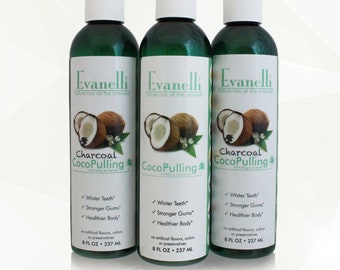 Oil Pulling Mouthwash – Organic Coconut & Charcoal, Whiter Teeth (8oz)