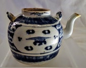 Exquisite Chinese Qing Dynasty Blue White Porcelain Teapot w two Panel Design
