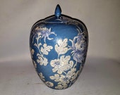 Fine Chinese Vintage Mid-Century Blue White Carved Floral Design Porcelain Lidded Jar Ginger Jar- Bottom Overglaze Red Mark