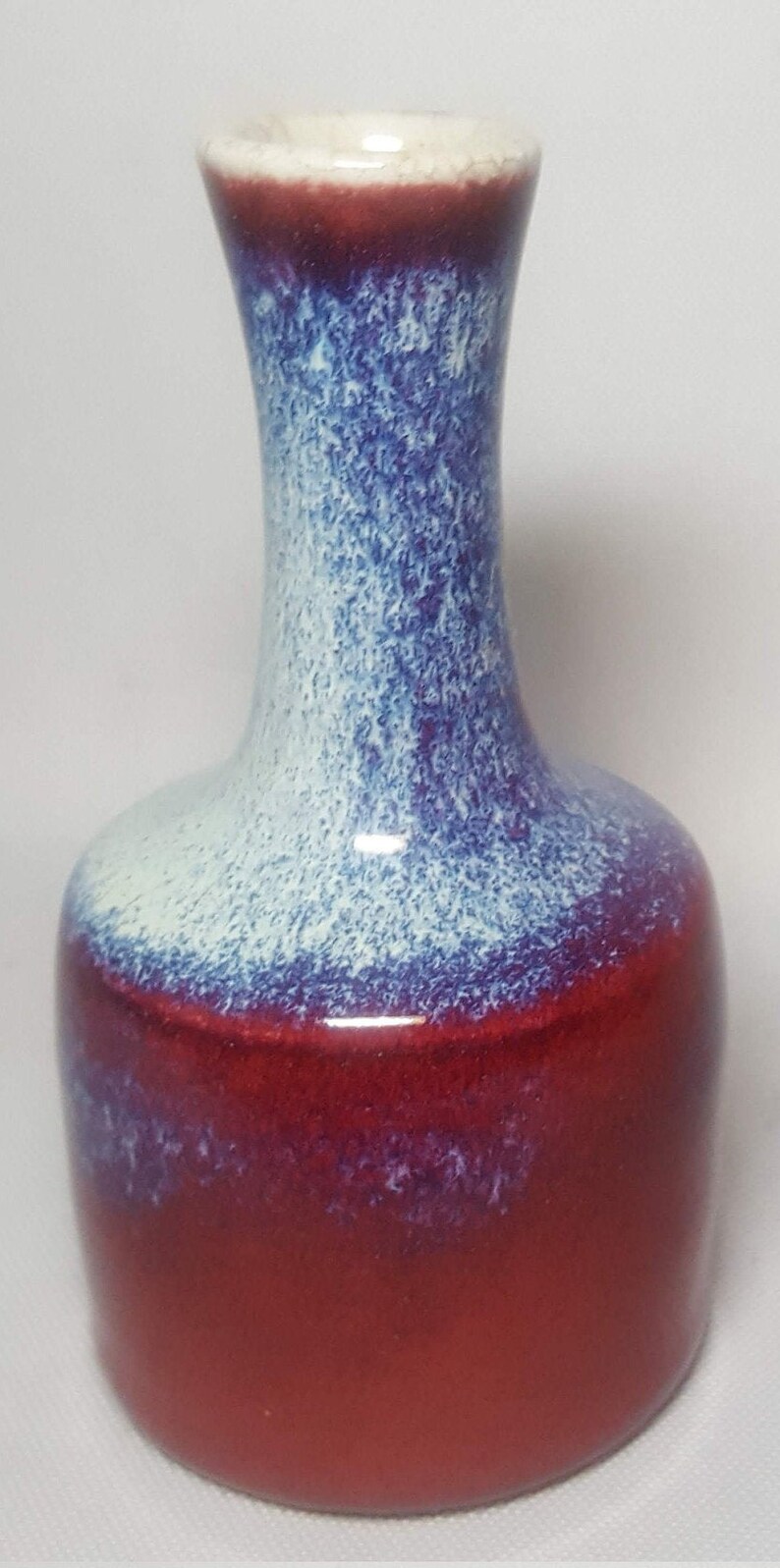 Chinese 19th Century Flambe Glaze Mallet Form Porcelain Vase wCrackle Glaze Bottom