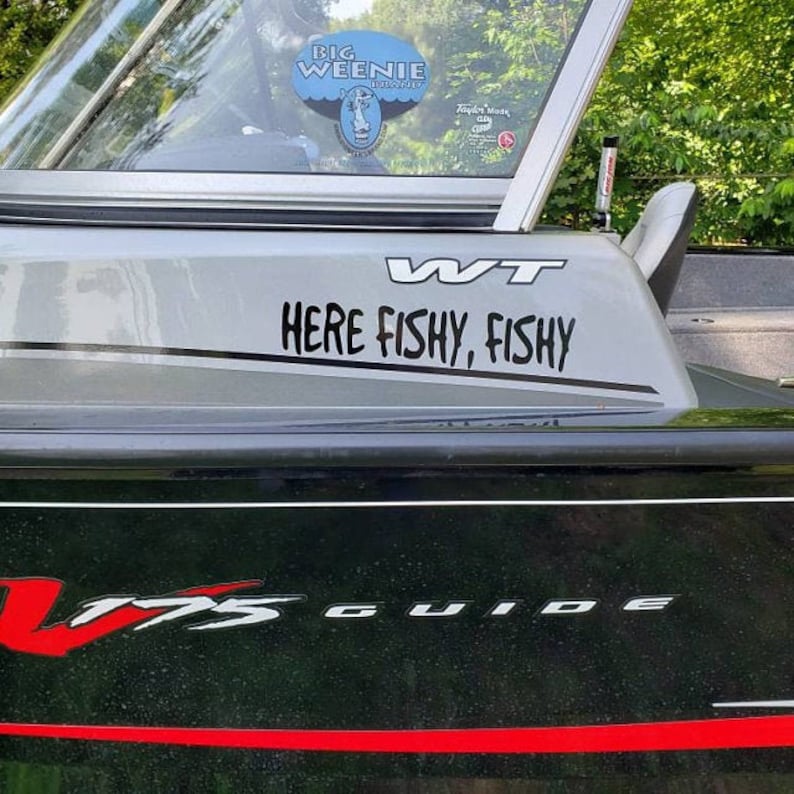 Here Fishy Fishy Oar decal Kayak sticker-Canoe decal-SUP sticker-car window decal-laptop cover sticker-boat sticker-paddle decal image 1