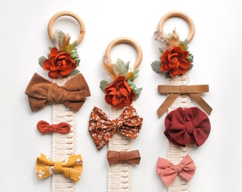 Burnt Apricot | Rust Orange Floral Bow Holder | Bow Holder For Girls, Bow Holder Nursery, Bow Holder For Wall, Bow Holder Flower, Bow Hanger