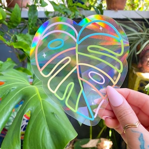 Monstera Leaf Suncatcher Decal | Plant Sticker for Windows | Housewarming Gifts | Rainbow Maker | Plant Lover Gift Ideas
