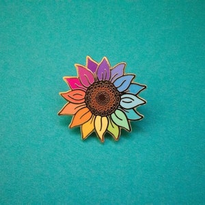 Rainbow Sunflower Pin: Flower Lover Pin Floral Gift Ideas Unity Rainbow Enamel Pin Flower Child Lapel Pin image 2