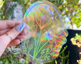 Décalcomanie Suncatcher de fleurs sauvages | Restez sauvage Sun Catcher | Autocollant arc-en-ciel pour Windows | Créateur d'arc-en-ciel | Idées cadeaux pour les amoureux des fleurs