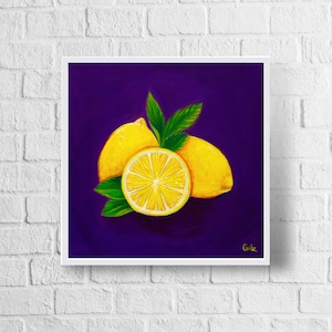 Zitronen Kunstdruck | Buntes Zitronen Gemälde | Zitrone Geschenkideen | Zitrusfrüchte Wohnkultur | Kitchen Art Ideen