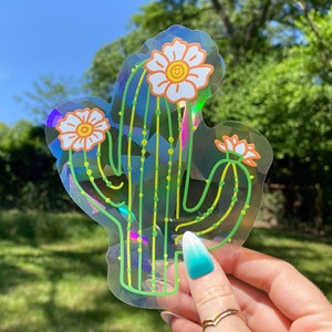 Sticker attrape-soleil cactus Saguaro | Capteur de soleil cactus | Sticker arc-en-ciel pour Windows | Créateur d'arc-en-ciel | Idées cadeaux pour les amateurs de cactus