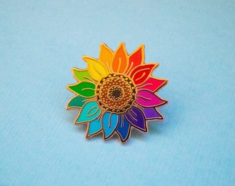 Rainbow Sunflower Pin: Flower Lover Pin | Floral Gift Ideas | Unity Rainbow Enamel Pin | Flower Child | Lapel Pin