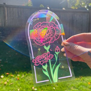 Carnations Suncatcher Decal | Flower Sun Catcher | Rainbow Sticker for Windows | Rainbow Maker | Flower Lover Gift Ideas