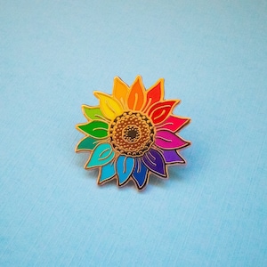 Rainbow Sunflower Pin: Flower Lover Pin Floral Gift Ideas Unity Rainbow Enamel Pin Flower Child Lapel Pin Rose Gold + Bright