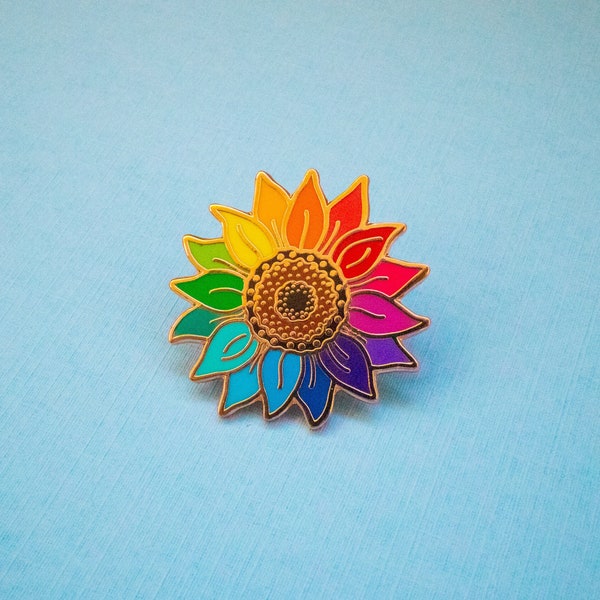 Pin de girasol arco iris: Pin amante de las flores / Ideas de regalos florales / Pin de esmalte arco iris de unidad / Niño de flores / Pin de solapa