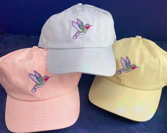 Hummingbird Hat | Hummingbird Cap Embroidered | Pastel Dad Hat | Hummingbird Lover | Bird Gift Ideas