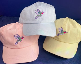 Kolibri Mütze | Kolibri Mütze bestickt | Pastell Papa Hut | Kolibri Liebhaber | Vogel Geschenkideen