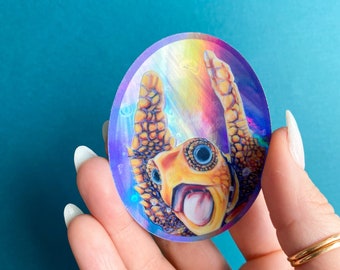 Pegatina de tortuga / Pegatina holográfica de tortuga marina / Ideas de regalo de tortuga / Amor por las tortugas marinas / Accesorios de tortuga / Pegatina para botella de agua