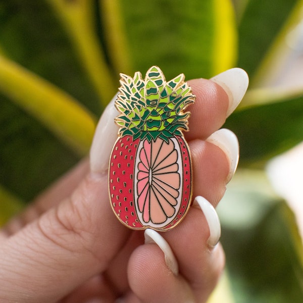 Pin de esmalte de frutas / Regalos para amantes de las frutas / Accesorios de frutas / Ideas de regalos veganos / Pin de solapa de piña / Fruta de melón de piña