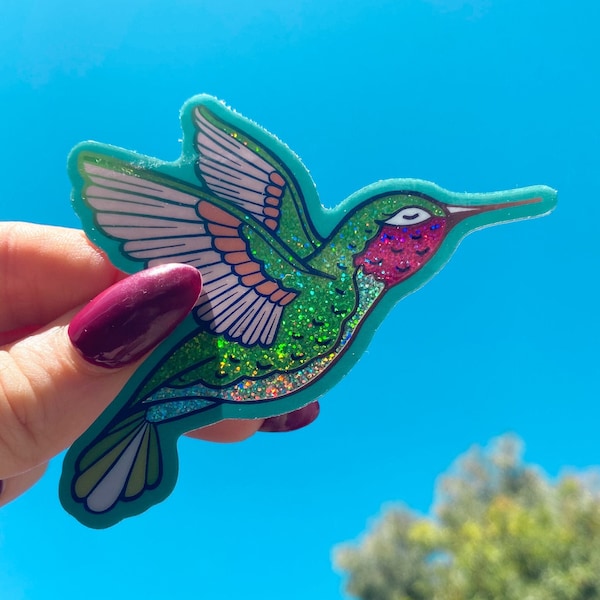 Pegatina de colibrí / Calcomanía holográfica con purpurina para colibrí / Ideas para regalos de aves / Accesorios para colibríes / Amantes de los colibríes