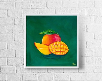 Mangokonsttryck | Färgglad mangomålning | Fruktälskare | Presentidéer för frukt | Väggdekoration i köket | Mangopresenter