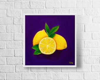 Zitronen-Kunstdruck | Farbenfrohes Zitronenbild | Geschenkideen mit Zitrone | Wohndeko mit Zitrusfrüchten | Deko-Ideen für die Küche