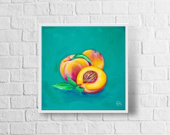 Peaches Art Print | Colorful Peach Painting | Peach Gift Ideas | Colorful Fruit Art | Kitchen Wall Decor | Peach Lovers