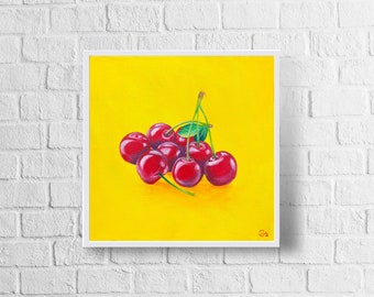 Cherries Art Print | Colorful Cherry Painting | Fruit Lovers | Cherry Gift Ideas | Colorful Fruit Wall Art | Kitchen Decor