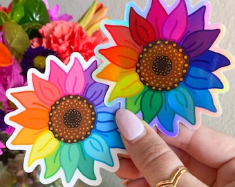 Rainbow Sunflower Sticker: Flower Lover Decal | Floral Gift Ideas | Unity Rainbow Sticker | Flower Child | Vinyl Sticker