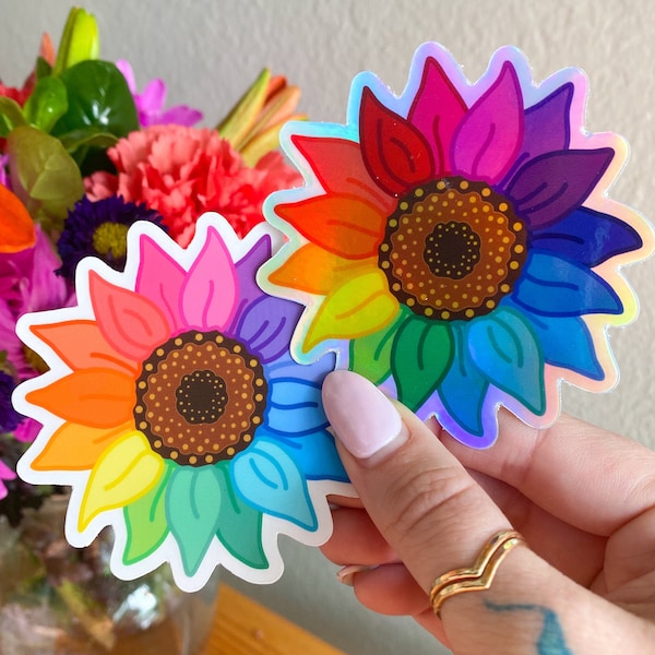 Rainbow Sunflower Sticker: Flower Lover Decal | Floral Gift Ideas | Unity Rainbow Sticker | Flower Child | Vinyl Sticker