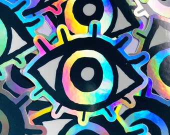 Eye Sticker Rainbow | Colorful Eye Sticker | Holographic Eyeball Decal | Eyeball Water Bottle Sticker | Gifts for Eye Lovers | Third Eye
