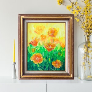 California Poppies Original Painting on Canvas Framed | Wildflowers Acrylic Painting | Floral Home Decor | Botanical Art