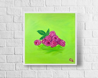 Impresión de arte de frambuesas / Pintura de frambuesas / Decoración del hogar de arte de frutas coloridas / Amantes de las frutas / Ideas de regalos de frutas / Arte de la pared de la cocina