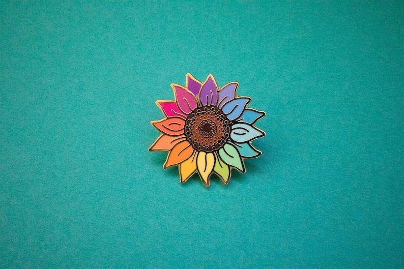 Rainbow Sunflower Pin: Flower Lover Pin Floral Gift Ideas Unity Rainbow Enamel Pin Flower Child Lapel Pin image 2