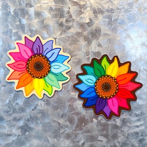 Rainbow Sunflower Magnet | Flower Lover Gifts | Car Magnet | Colorful Flower Magnet | Thick Fridge Magnet | Floral Accessories |