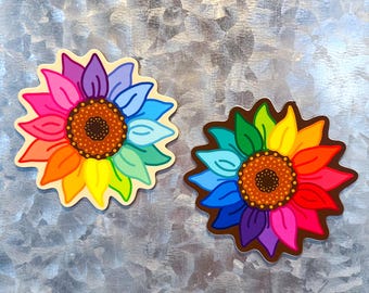 Regenbogen Sonnenblume Magnet | Geschenke für Blumenliebhaber | Auto - Magnet | Bunter Blumen Magnet | Dicker Kühlschrankmagnet | Blumen Accessoires |