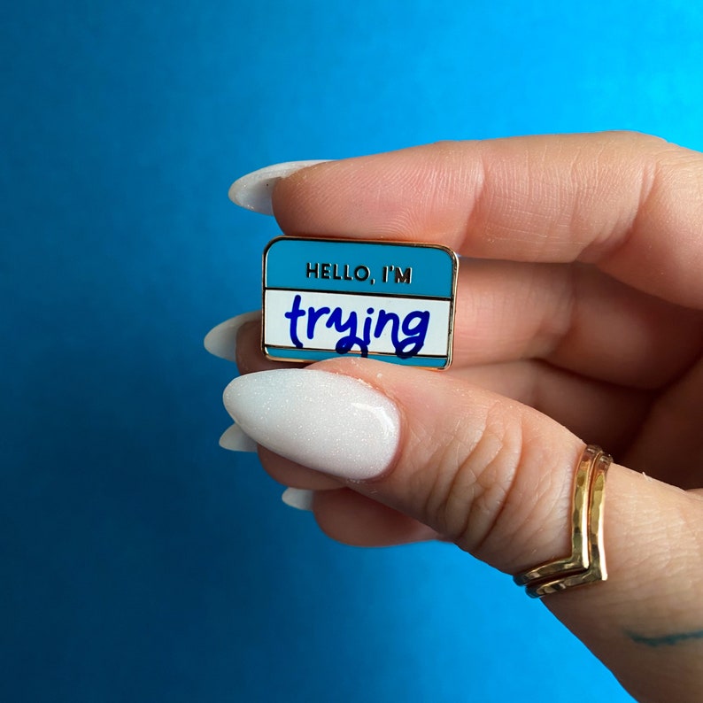 Hello, I'm Trying Pin Self Love Mental Health Enamel Pin Self Care Accessories Pins with Sayings Name Tag Enamel Pin Doing My Best image 6