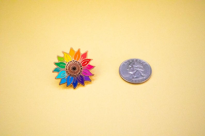 Rainbow Sunflower Pin: Flower Lover Pin Floral Gift Ideas Unity Rainbow Enamel Pin Flower Child Lapel Pin image 8