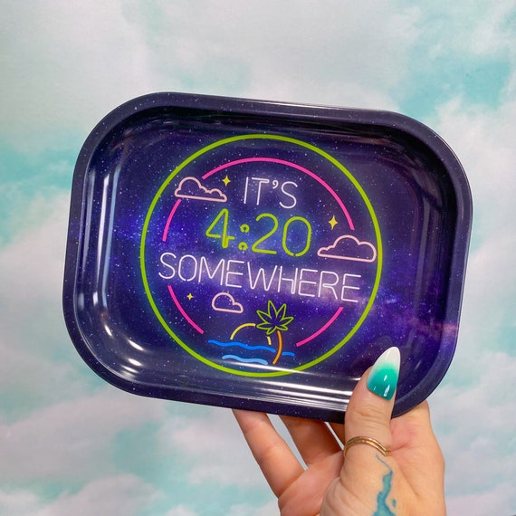 420 Rolling Tray | Stoner Gifts | Smoke Accessory | 420 Premium Metal Small Mini Tray 5x7 | Smoke Accessories | It's 420 Somewhere