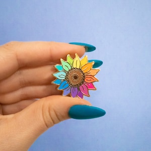 Rainbow Sunflower Pin: Flower Lover Pin Floral Gift Ideas Unity Rainbow Enamel Pin Flower Child Lapel Pin image 5